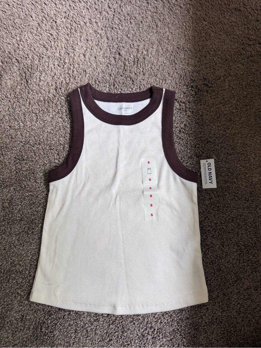Old Navy White Tank Top with Dark Brown Trim